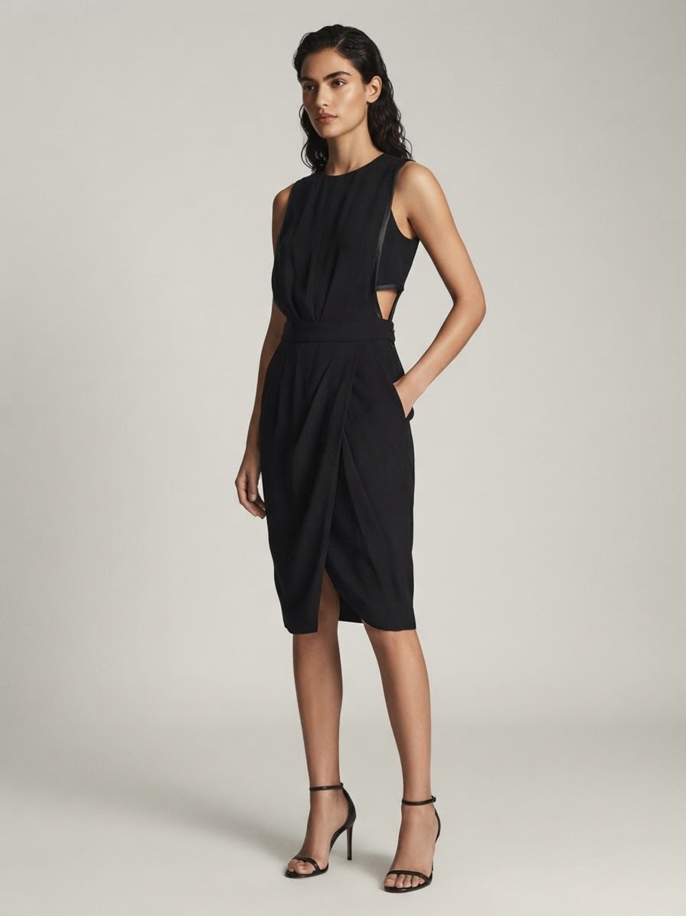 A.L.C. Sleeveless Black Draped Sheath Dress